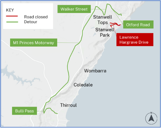 Night closure of Lawrence Hargrave Drive at Stanwell Tops 
												post image