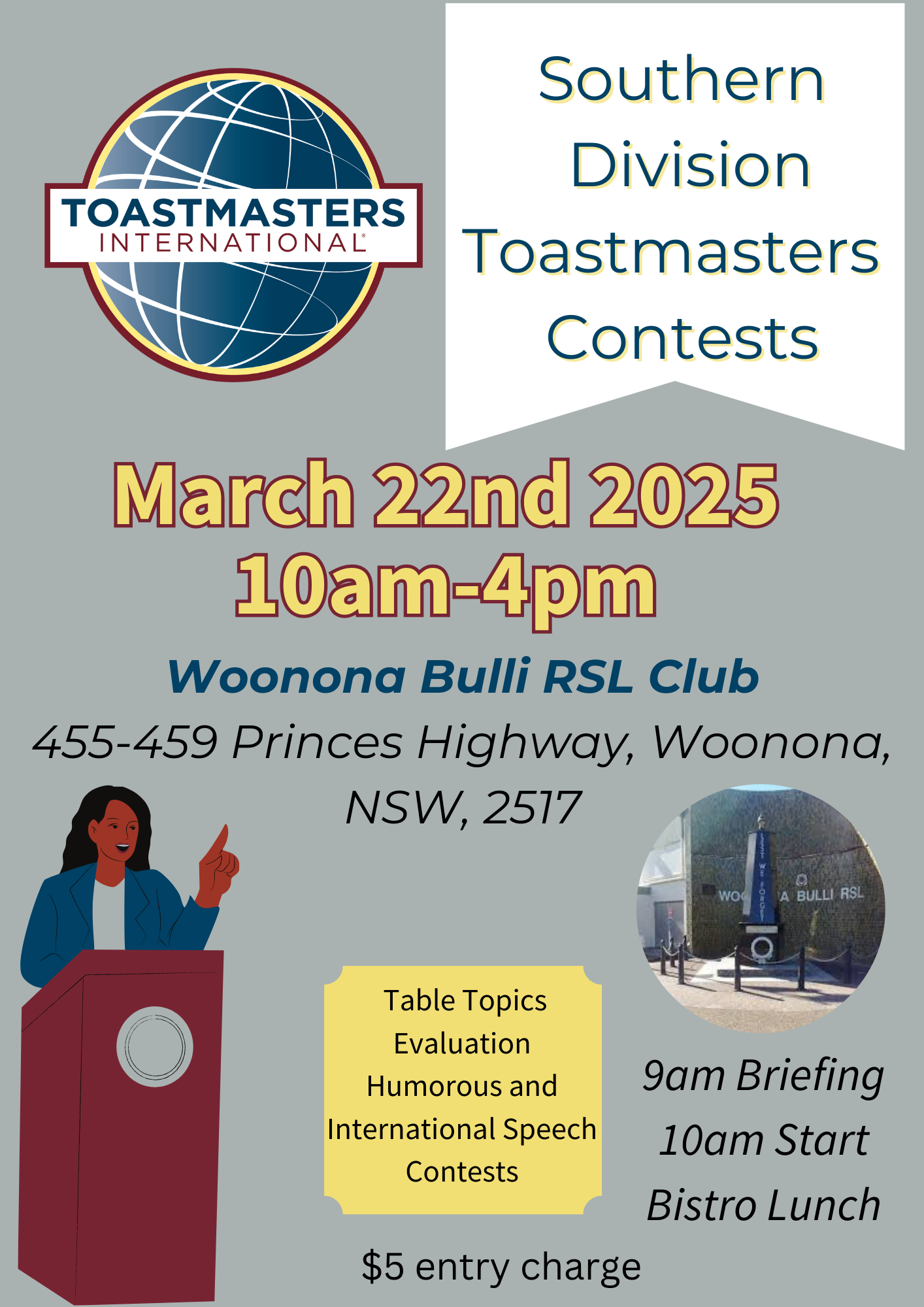 Toastmasters to compete at Woonona-Bulli RSL