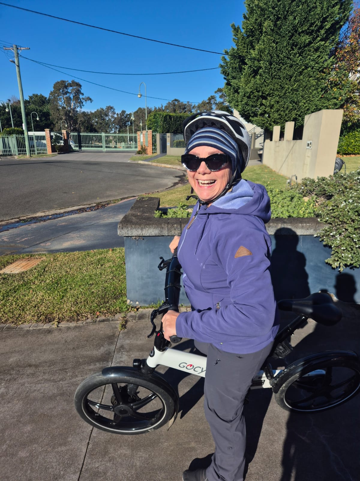 Rhonda Hunt on her bike in Fairy Meadow.