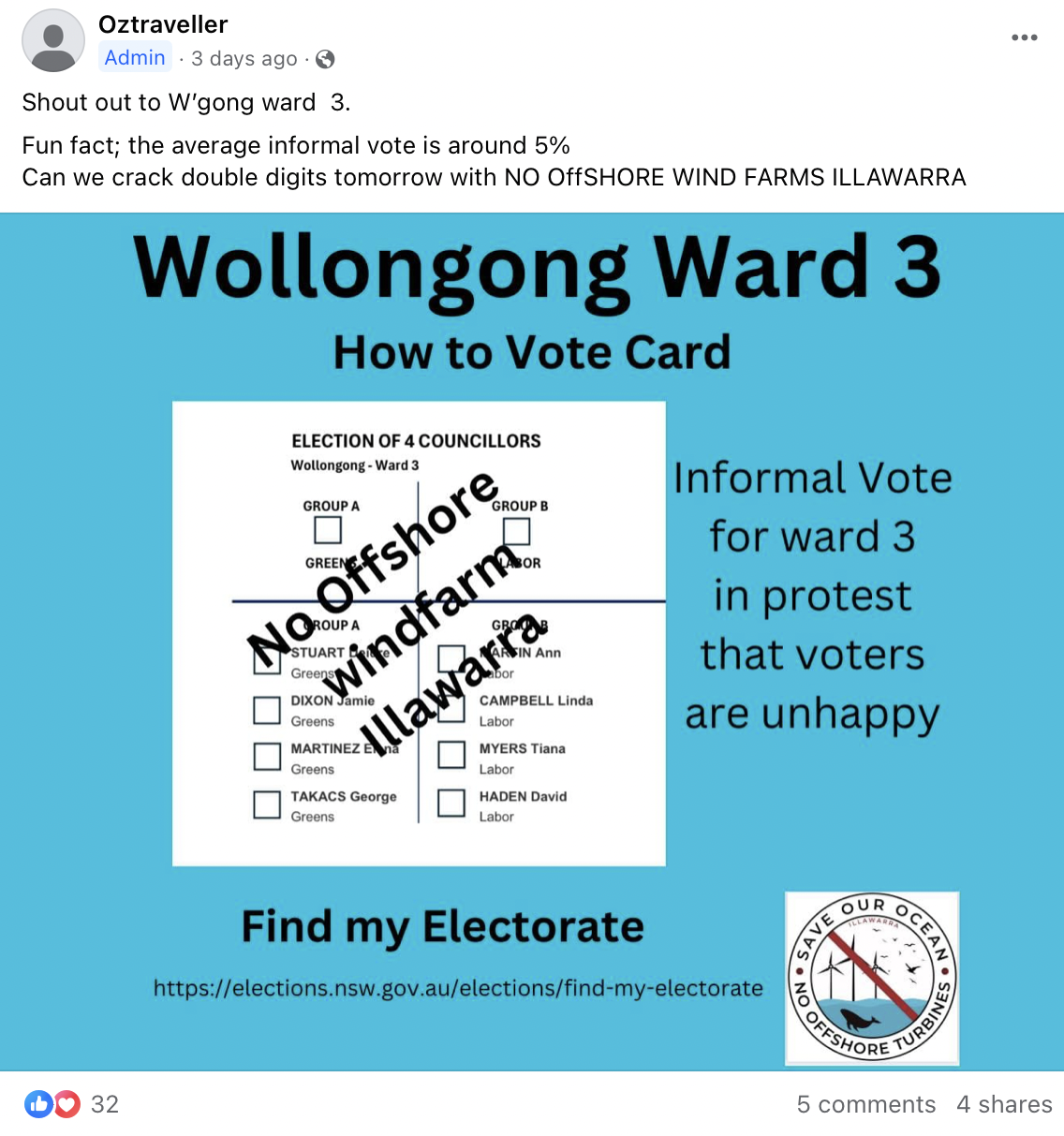 Call for informal votes went out on Facebook