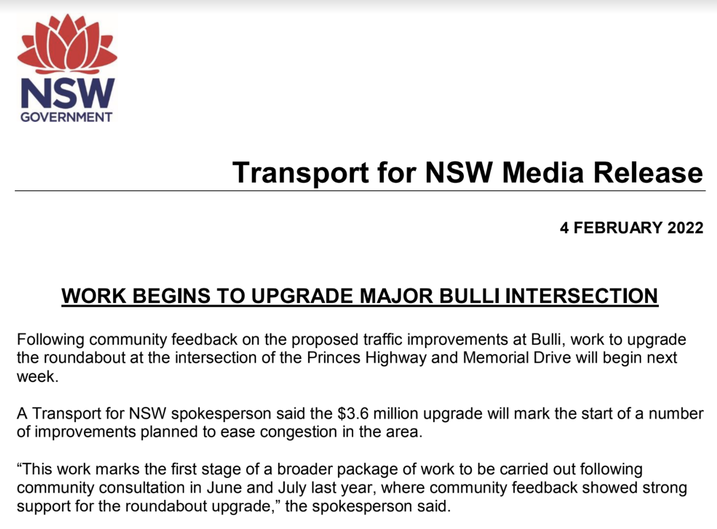 Work begins to upgrade major Bulli intersection