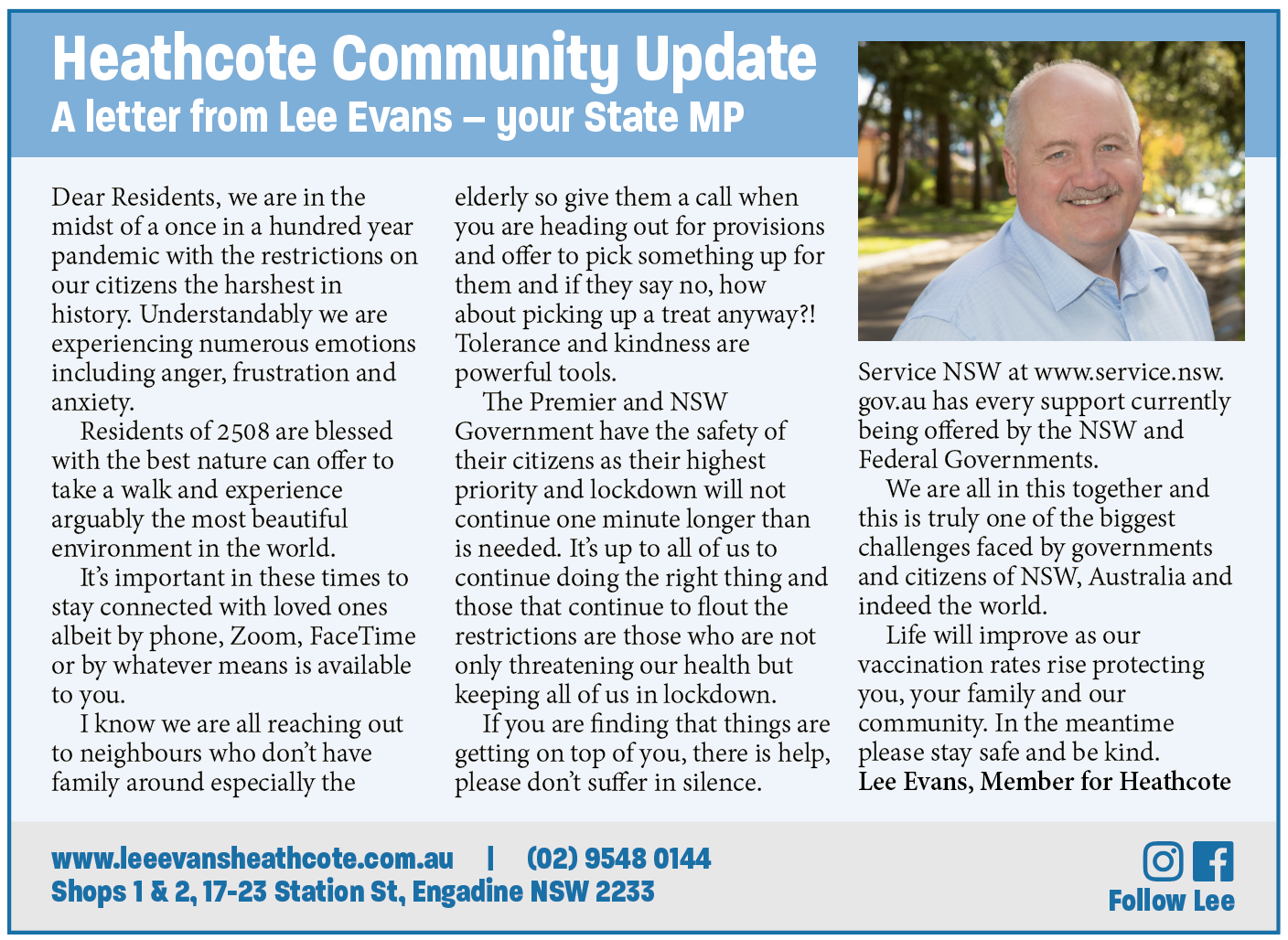 A letter from Lee Evans MP post image