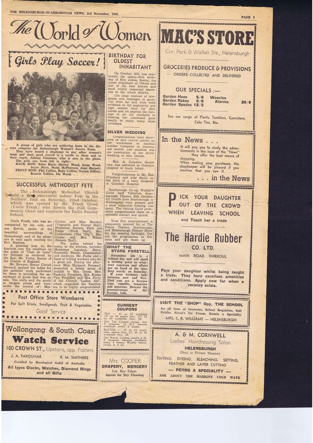 Women's soccer back in 1949 Helensburgh post image