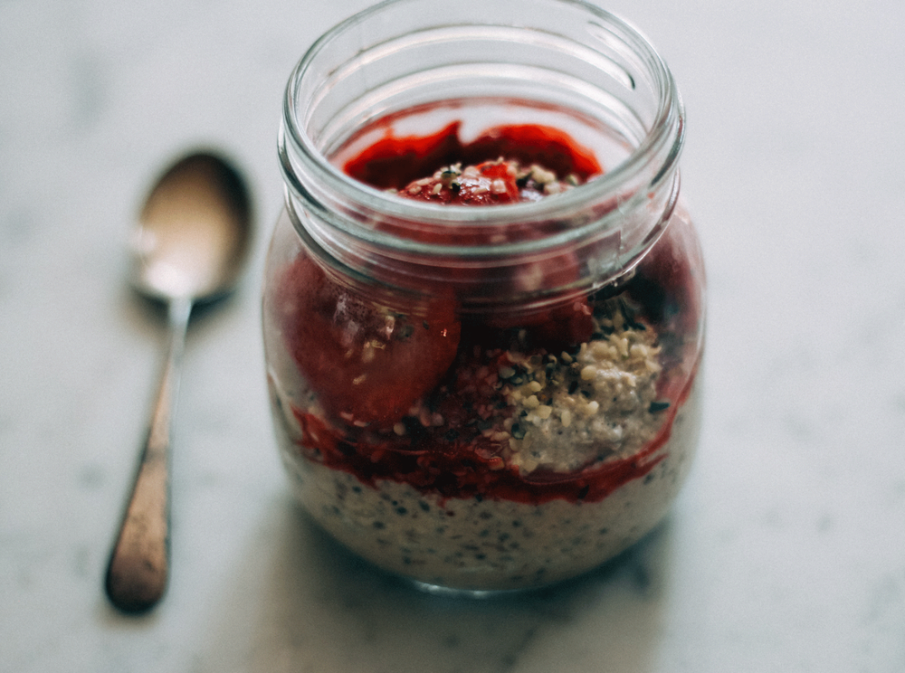 Cashew & Chia Bircher with Strawberry Sauce post image