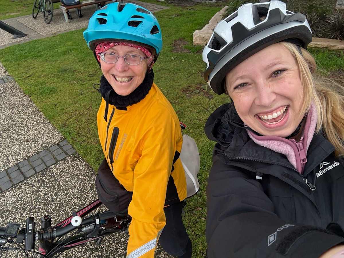 Marie (l) and Kaitlyn, the first pair of buddies connected by Illawarra Bicycle Users Group's new Bike Buddies program.